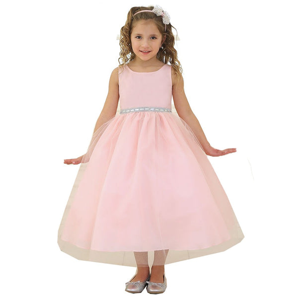 Little Girls Blush Rhinestone Tulle Flower Girl Dress 2T-6 - SophiasStyle.com